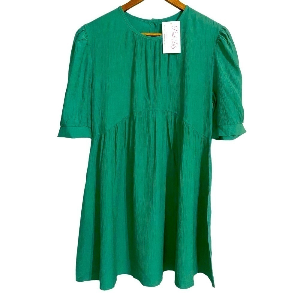 Pink Lily Ruched Midi Slip On Green Jewell Tone Girly Fairy Dress